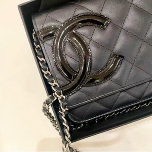 Chanel Black Quilted Rue Cambon Wallet On Chain With Box